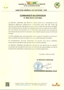 Double scrutin: la DGE donne jusqu'à 00h ce vendredi, pour les dépôts de candidatures 2 IMG 20260403 WA0081