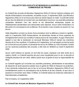 Où est détenu Algassimou Diallo? Ses avocats s'inquiètent 2 FB IMG 1788638872452